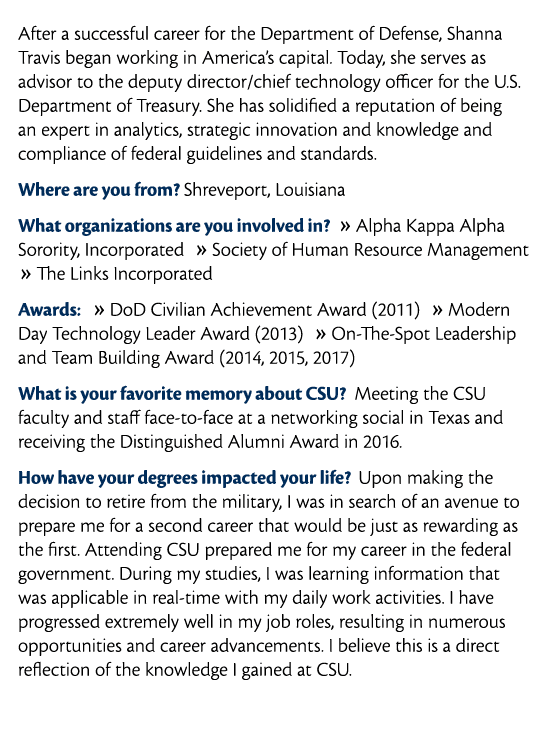  After a successful career for the Department of Defense  Shanna Travis began working in America s capital  Today  sh   