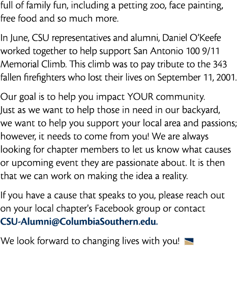 full of family fun  including a petting zoo  face painting  free food and so much more  In June  CSU representatives    